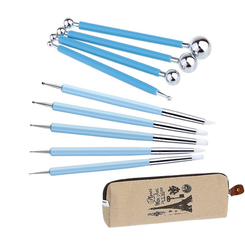 Ecjiuyi 9PCS Sculpting Tools,4PCS Double-Ended Metal Ceramic Clay Ball Stylus Dotting Tools and 5PCS 2 Way Silicone Polymer and Embossing Paper Flower Indentation Tool Set - Image 1